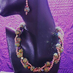 Copper Beaded Necklace/Choker & Earrings